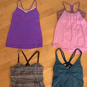 4 Lululemon tanks teal, gray, pink, purple sz 4